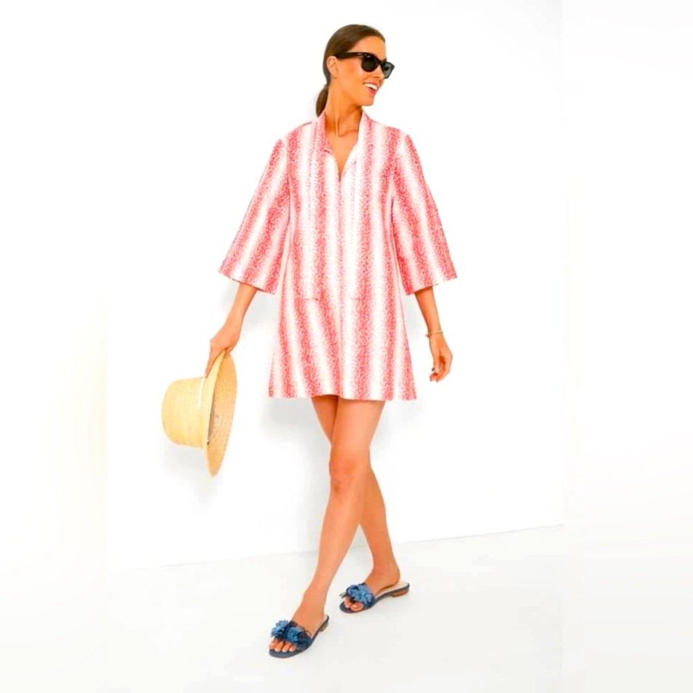 NWT TNUCK BEACH Speckled Pink Coral Poplin Marseille Caftan. Size XS.